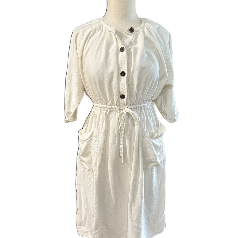Zara TRF White Half Button Midi Dress Boho Peasant Cottagecore Ethereal  Sz Sm - Picture 2 of 4